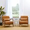 Set of 2 30.75"H Mid-Century Modern PU Leather Armchair Accent Chairs with Pillow
